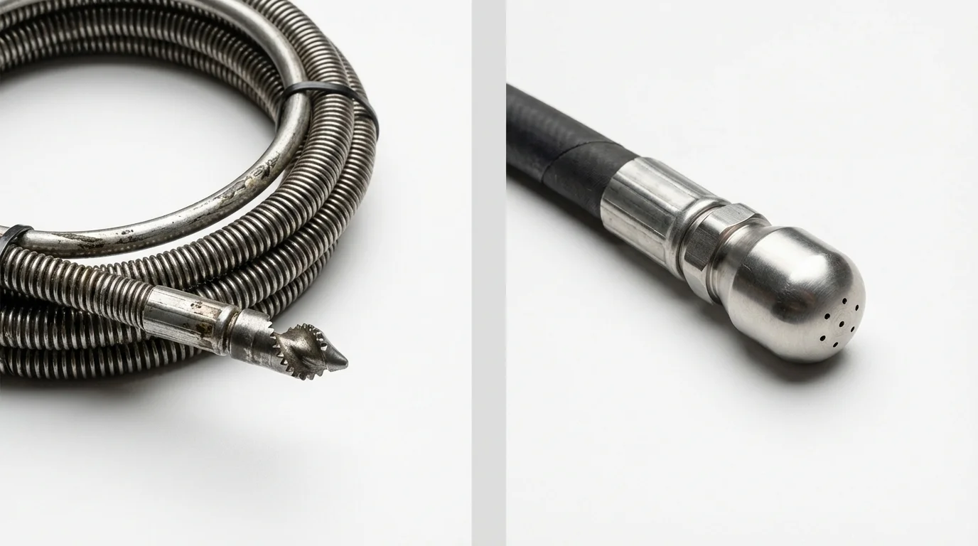 Drain snake cable and hydro jetting nozzle used for drain cleaning in Gassville, AR