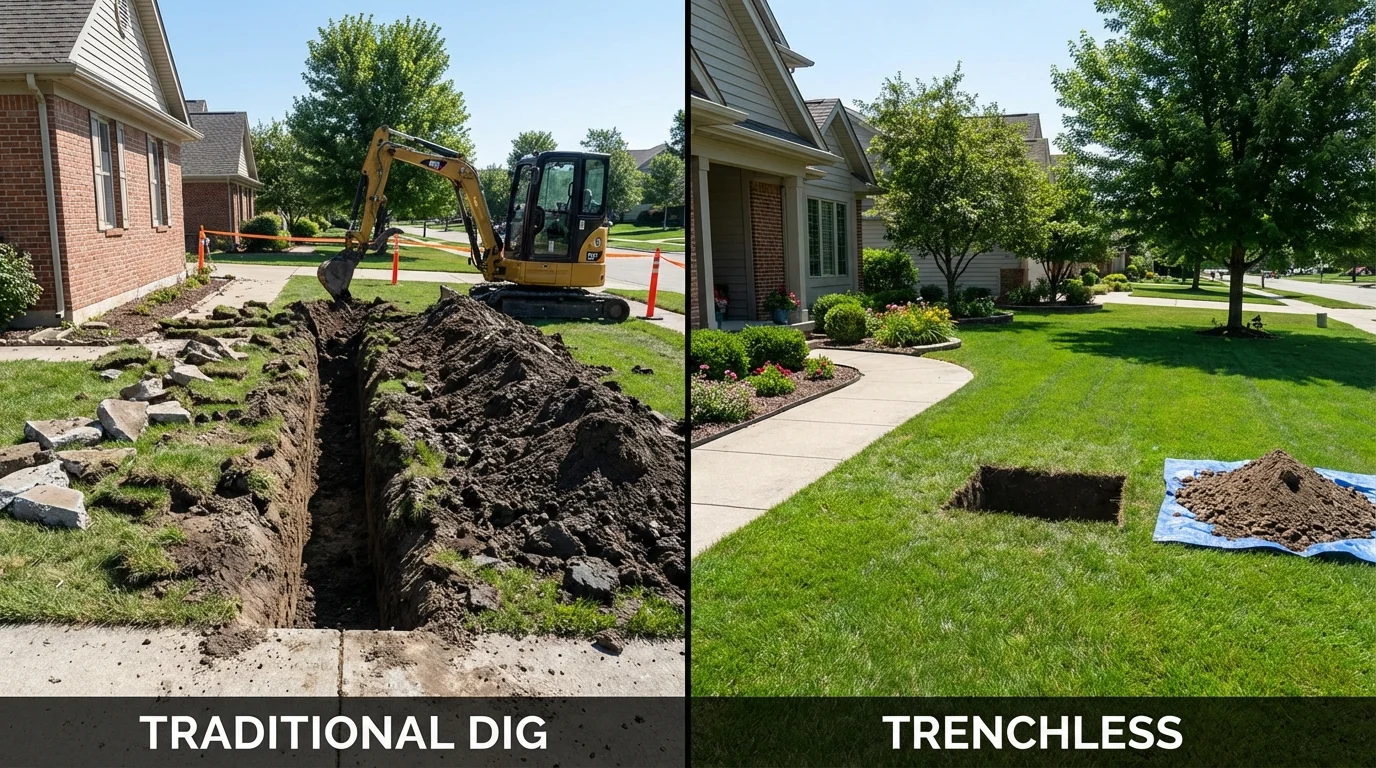 Trenchless sewer repair with minimal yard damage versus traditional excavation in Gassville, AR